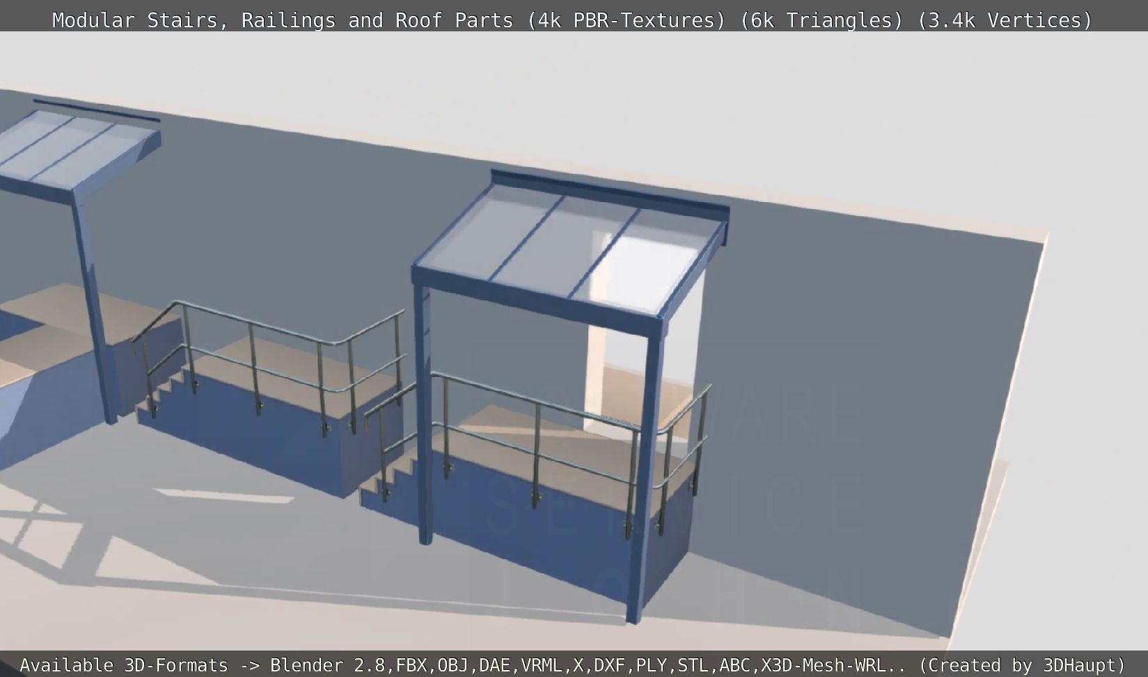 Modular Stairs Railings and Roof Parts Low-poly 3D model_124