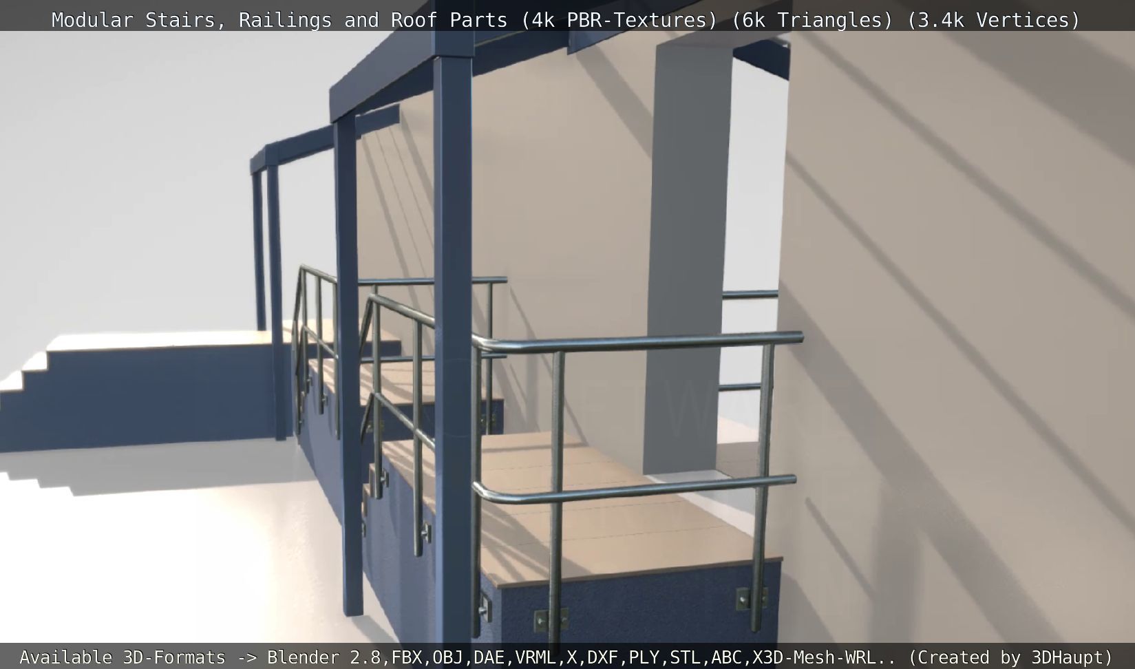 Modular Stairs Railings and Roof Parts Low-poly 3D model_11