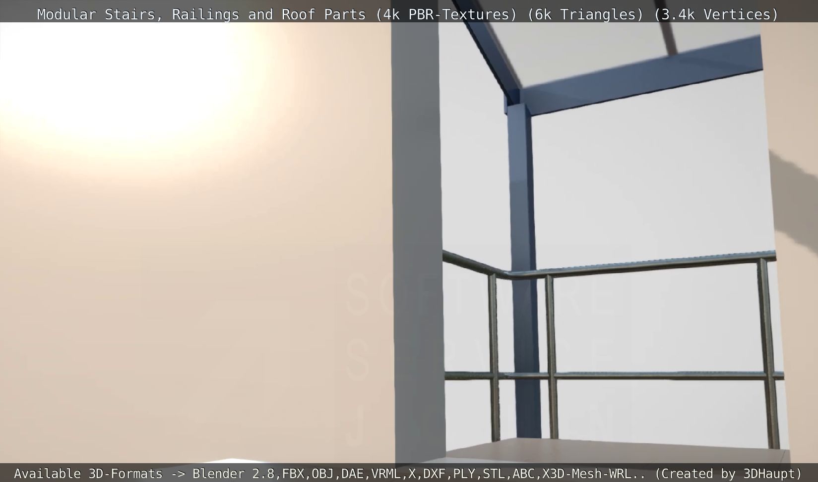 Modular Stairs Railings and Roof Parts Low-poly 3D model_24