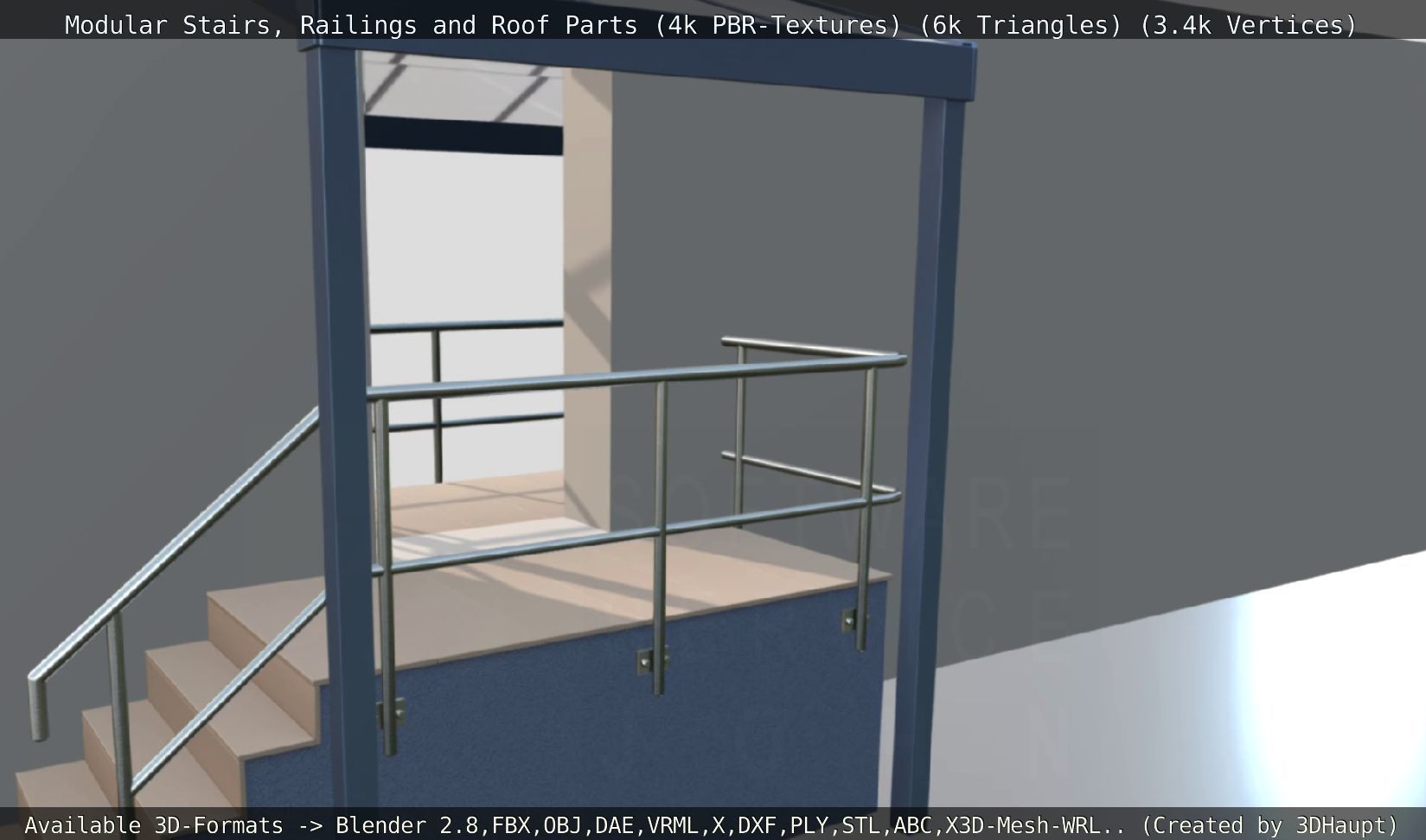 Modular Stairs Railings and Roof Parts Low-poly 3D model_98