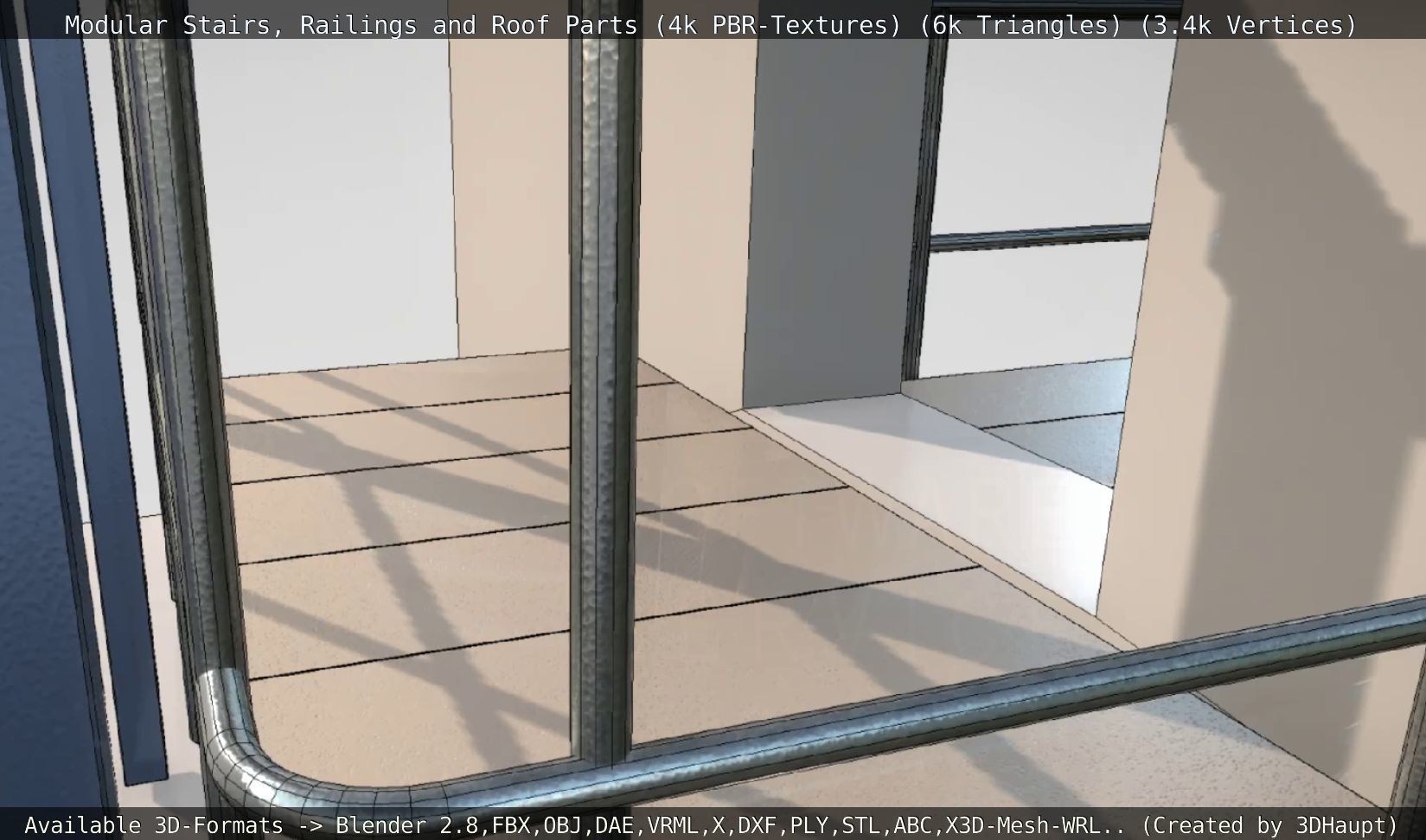 Modular Stairs Railings and Roof Parts Low-poly 3D model_52