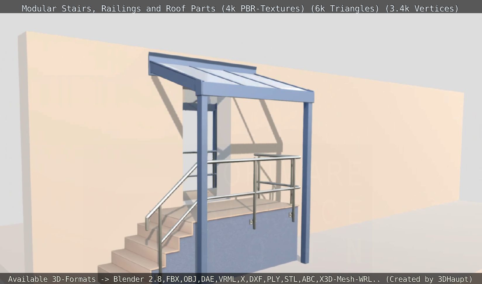 Modular Stairs Railings and Roof Parts Low-poly 3D model_106