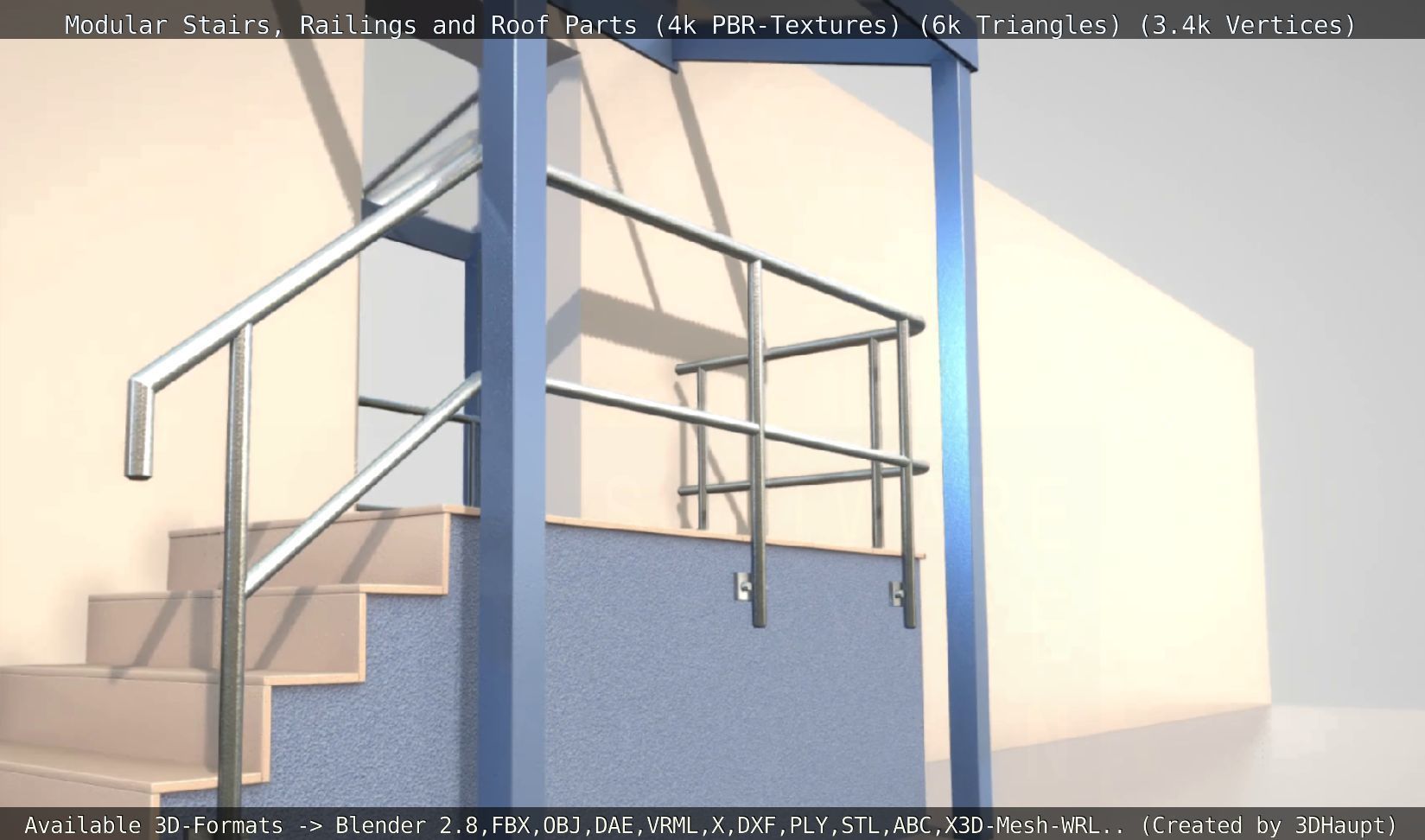 Modular Stairs Railings and Roof Parts Low-poly 3D model_10