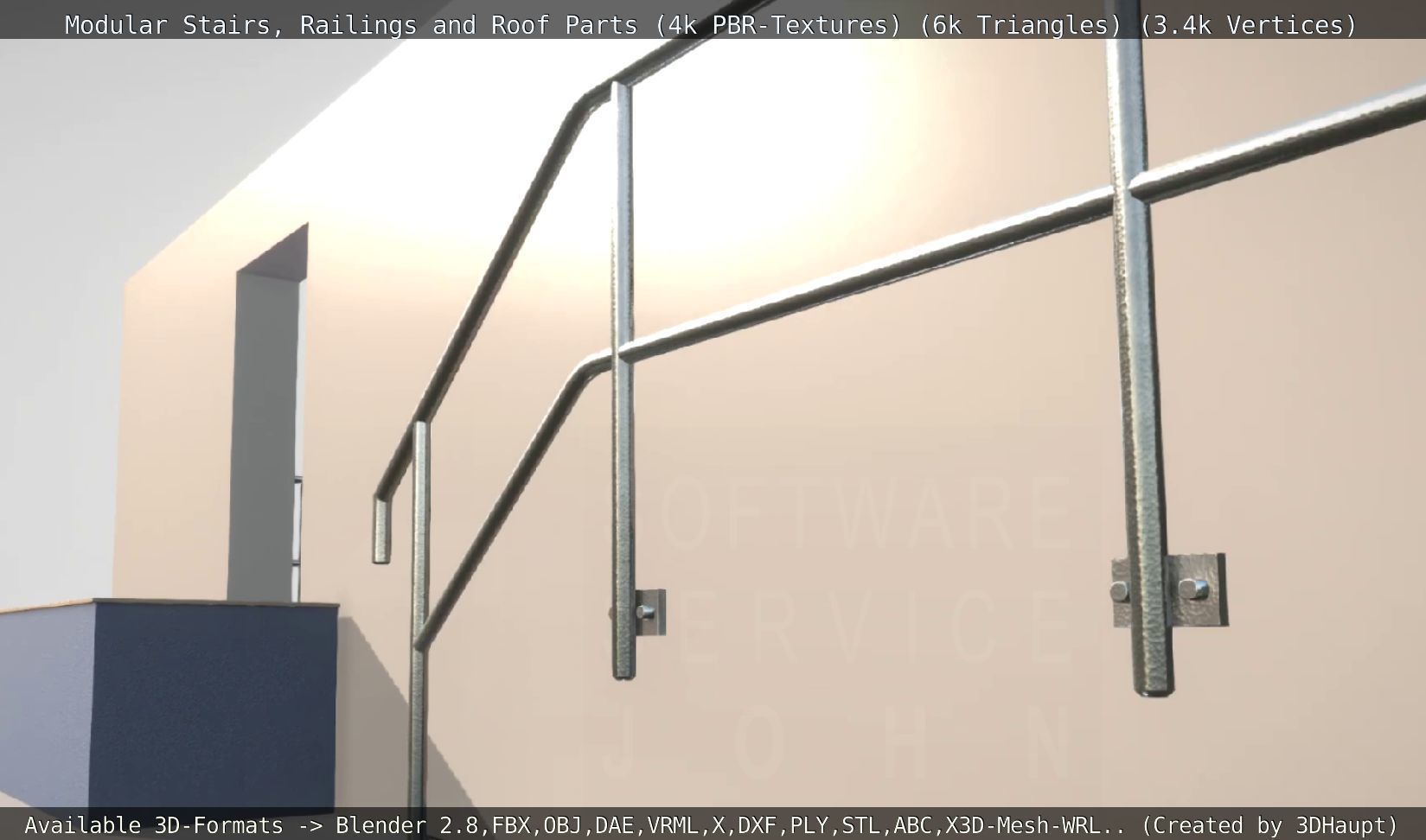 Modular Stairs Railings and Roof Parts Low-poly 3D model_6