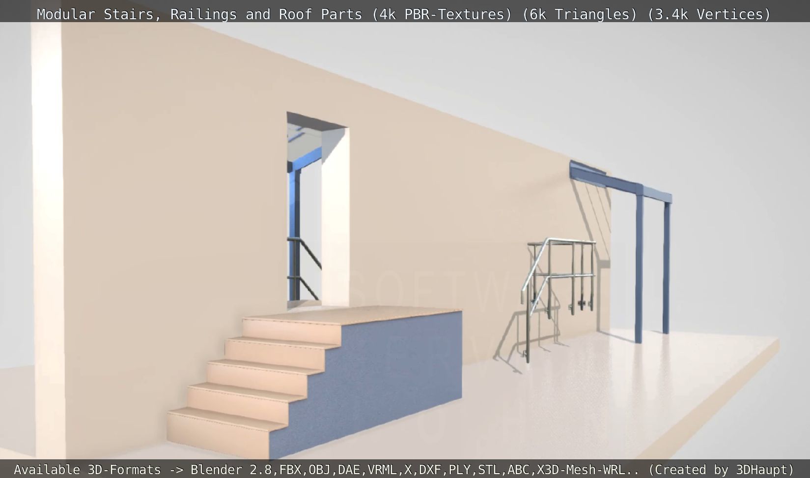 Modular Stairs Railings and Roof Parts Low-poly 3D model_32