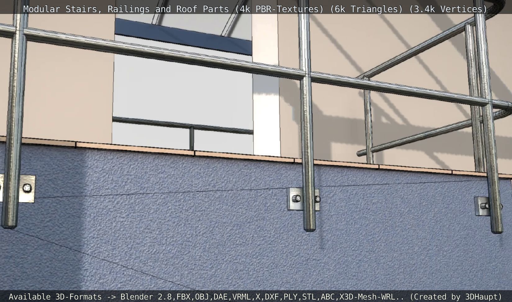 Modular Stairs Railings and Roof Parts Low-poly 3D model_55