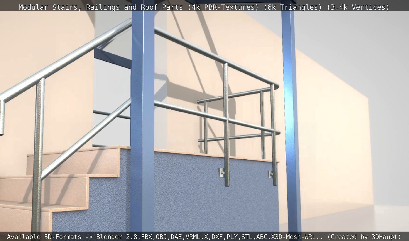 Modular Stairs Railings and Roof Parts Low-poly 3D model_74