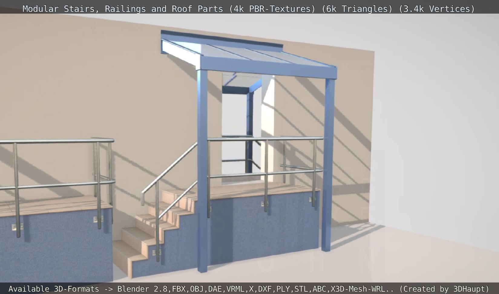 Modular Stairs Railings and Roof Parts Low-poly 3D model_5