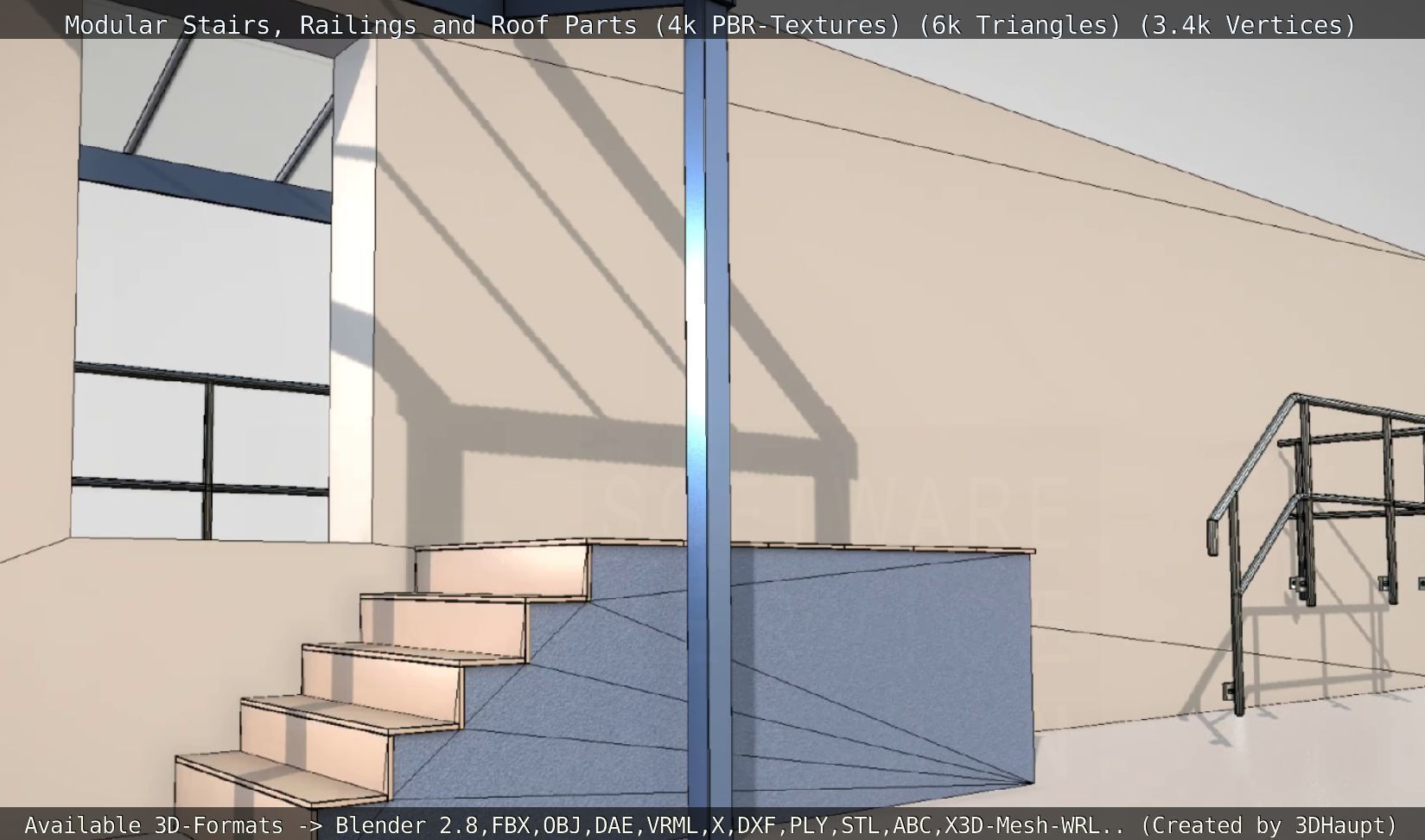 Modular Stairs Railings and Roof Parts Low-poly 3D model_59