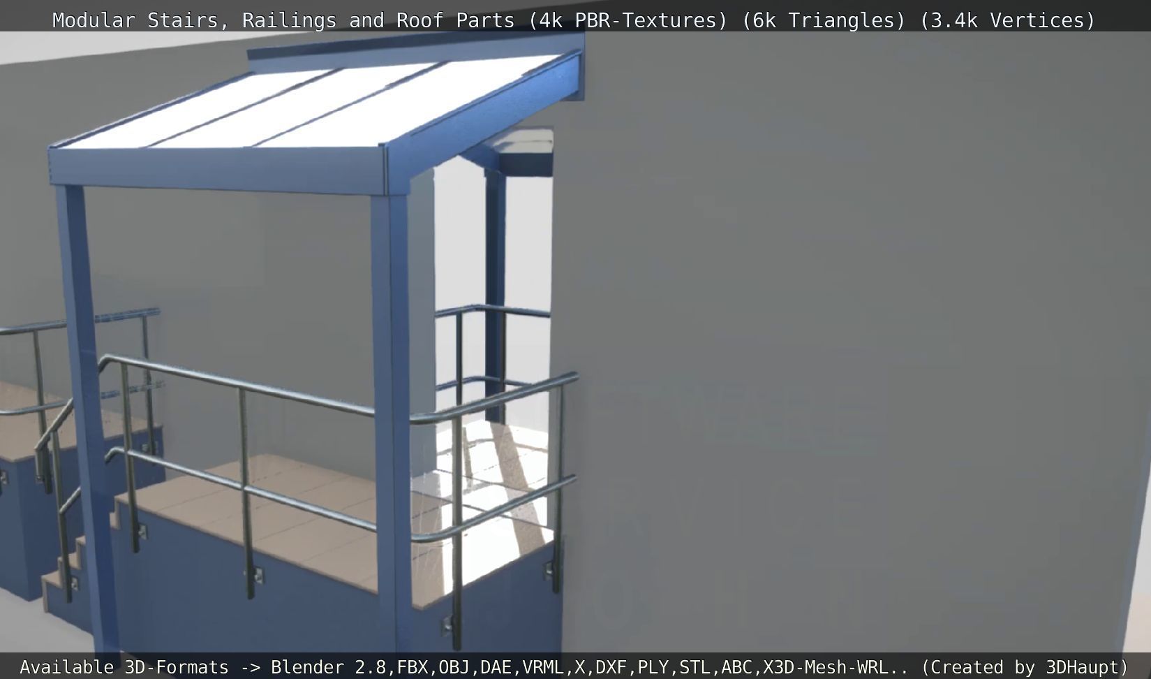 Modular Stairs Railings and Roof Parts Low-poly 3D model_91