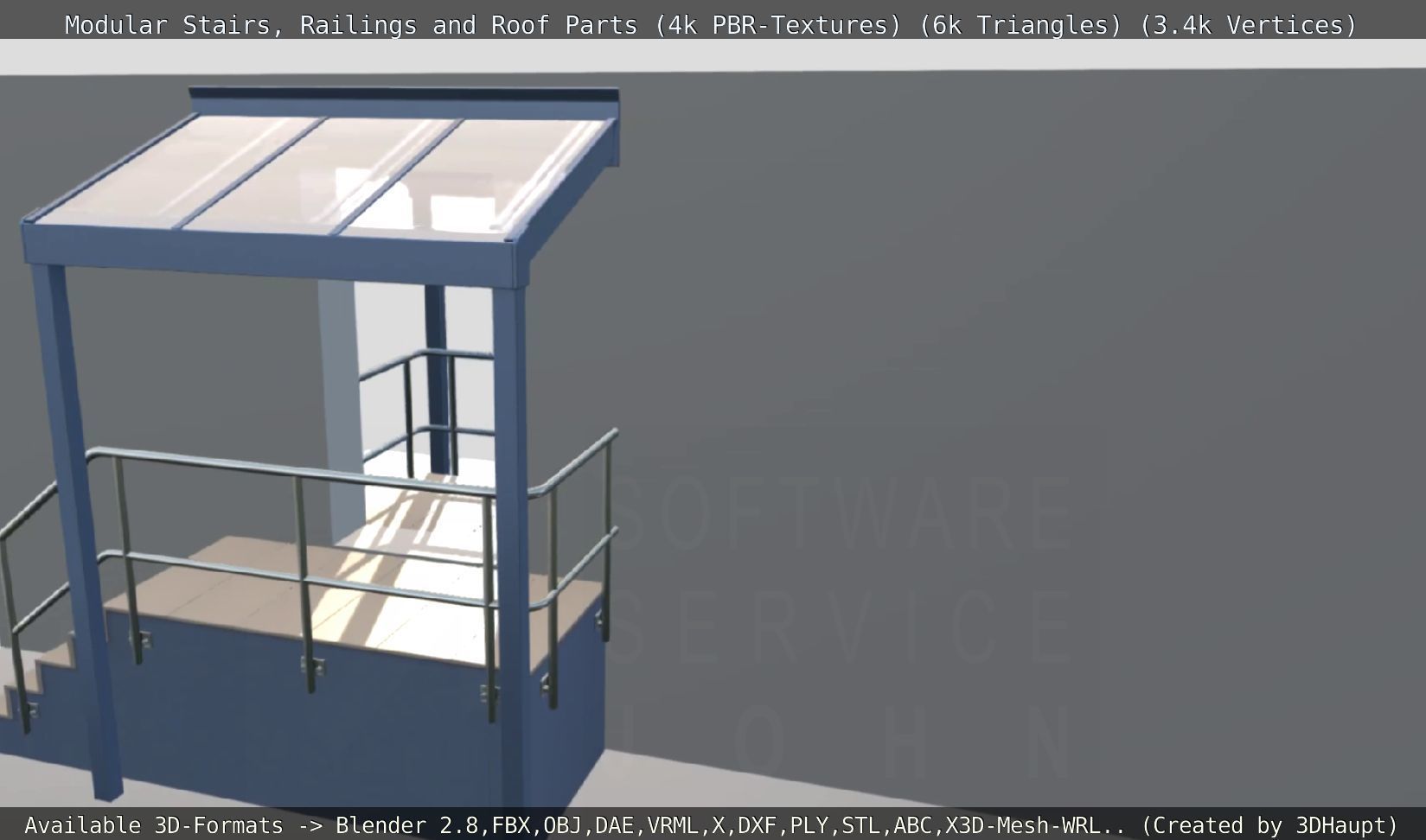 Modular Stairs Railings and Roof Parts Low-poly 3D model_97
