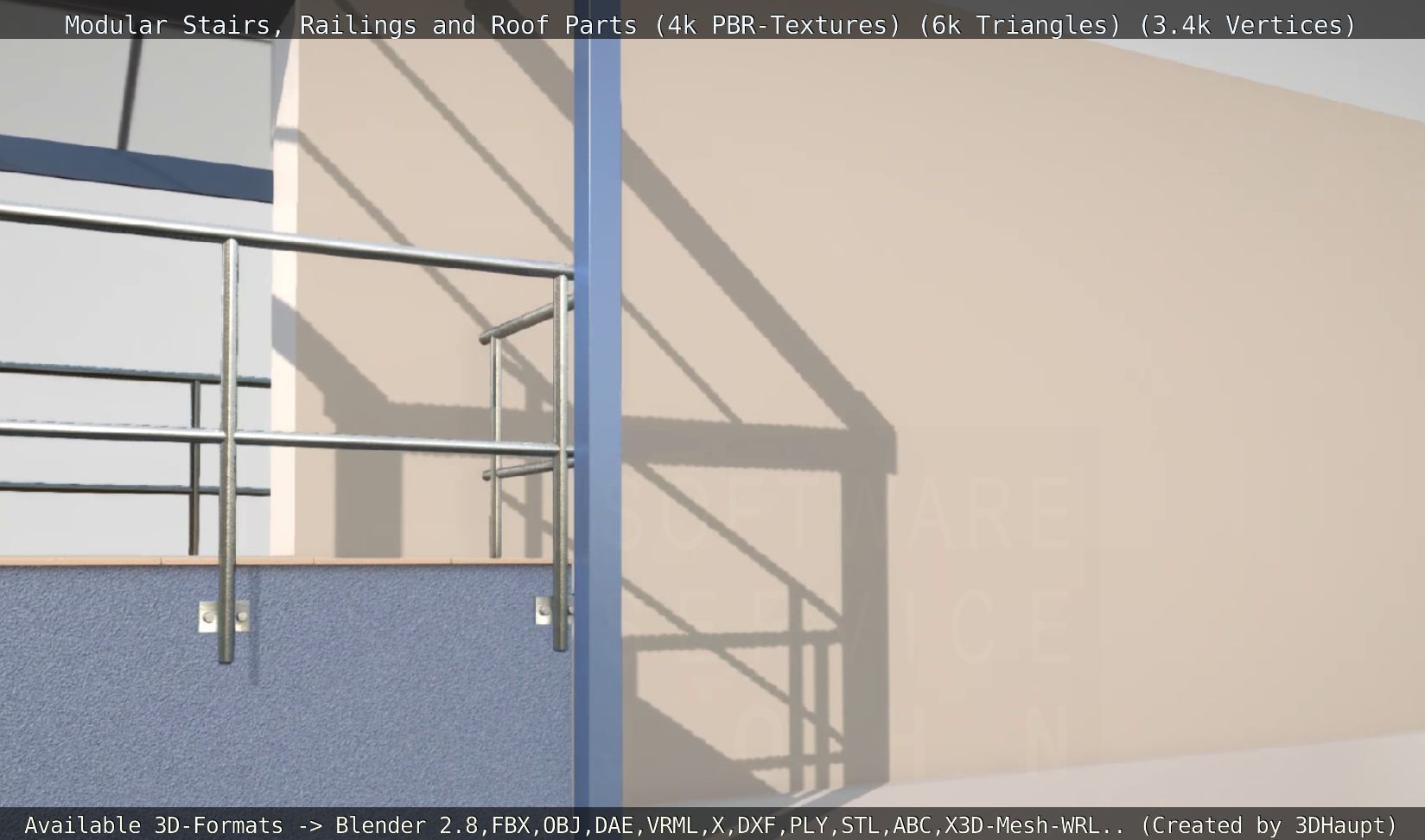 Modular Stairs Railings and Roof Parts Low-poly 3D model_13