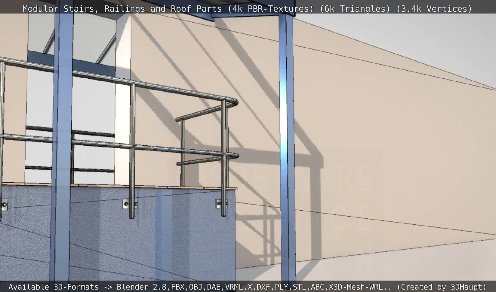 Modular Stairs Railings and Roof Parts Low-poly 3D model_26