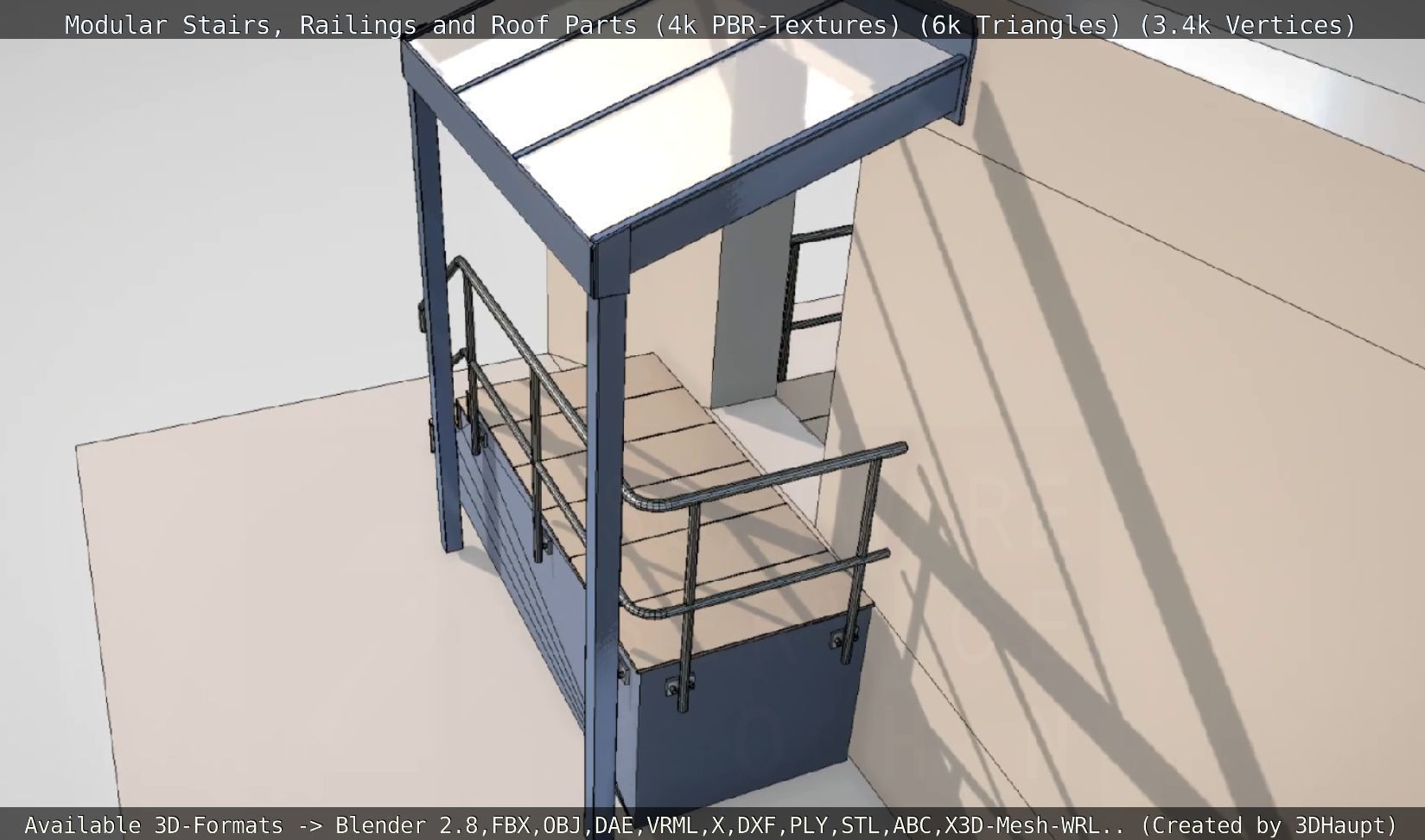 Modular Stairs Railings and Roof Parts Low-poly 3D model_47