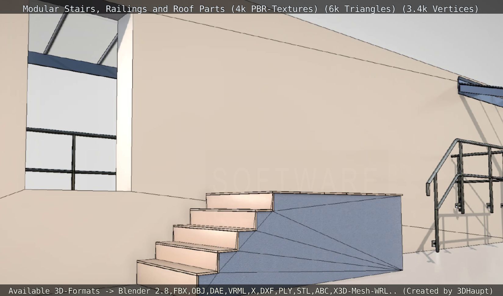 Modular Stairs Railings and Roof Parts Low-poly 3D model_64