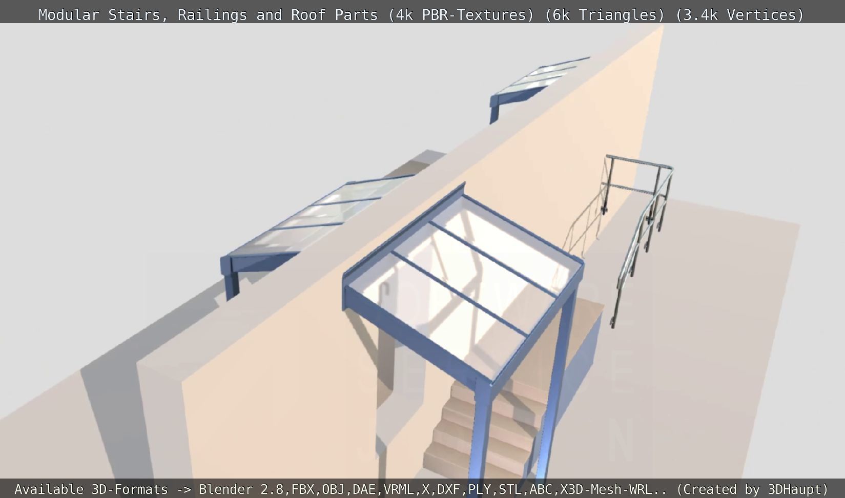 Modular Stairs Railings and Roof Parts Low-poly 3D model_122