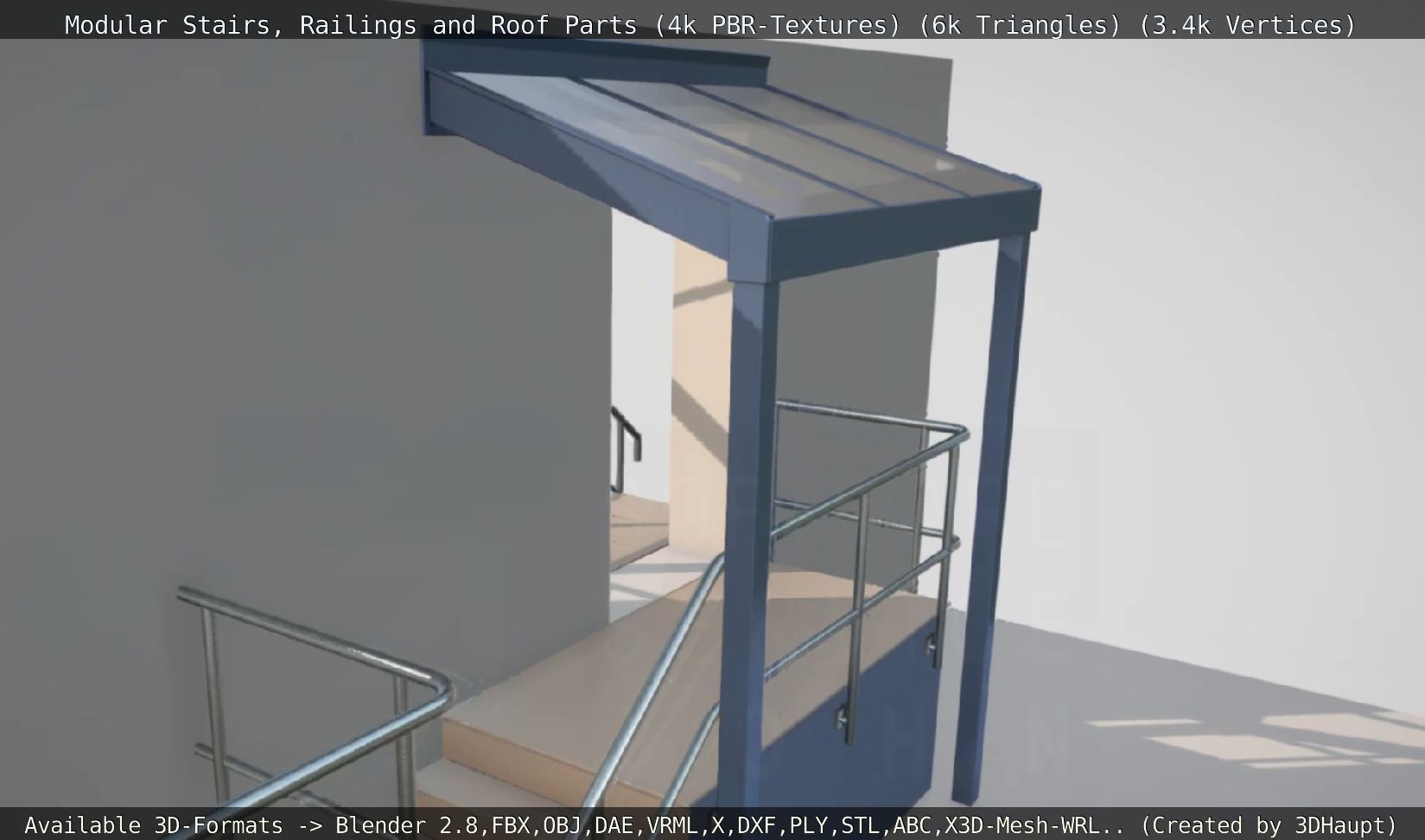 Modular Stairs Railings and Roof Parts Low-poly 3D model_77