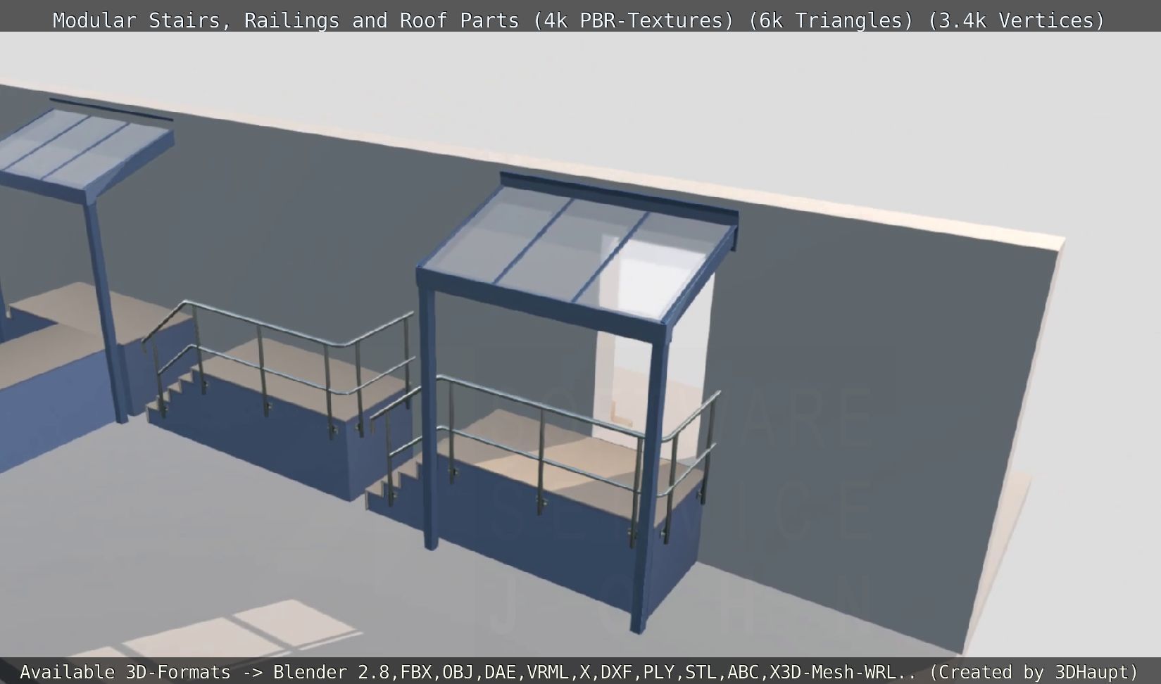 Modular Stairs Railings and Roof Parts Low-poly 3D model_120