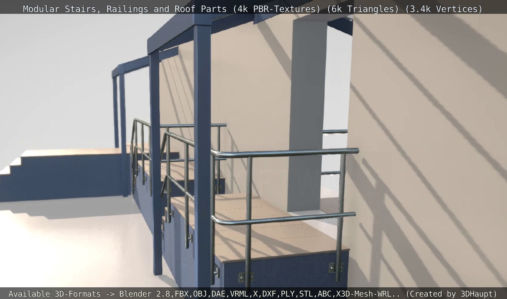 Modular Stairs Railings and Roof Parts Low-poly 3D model_100