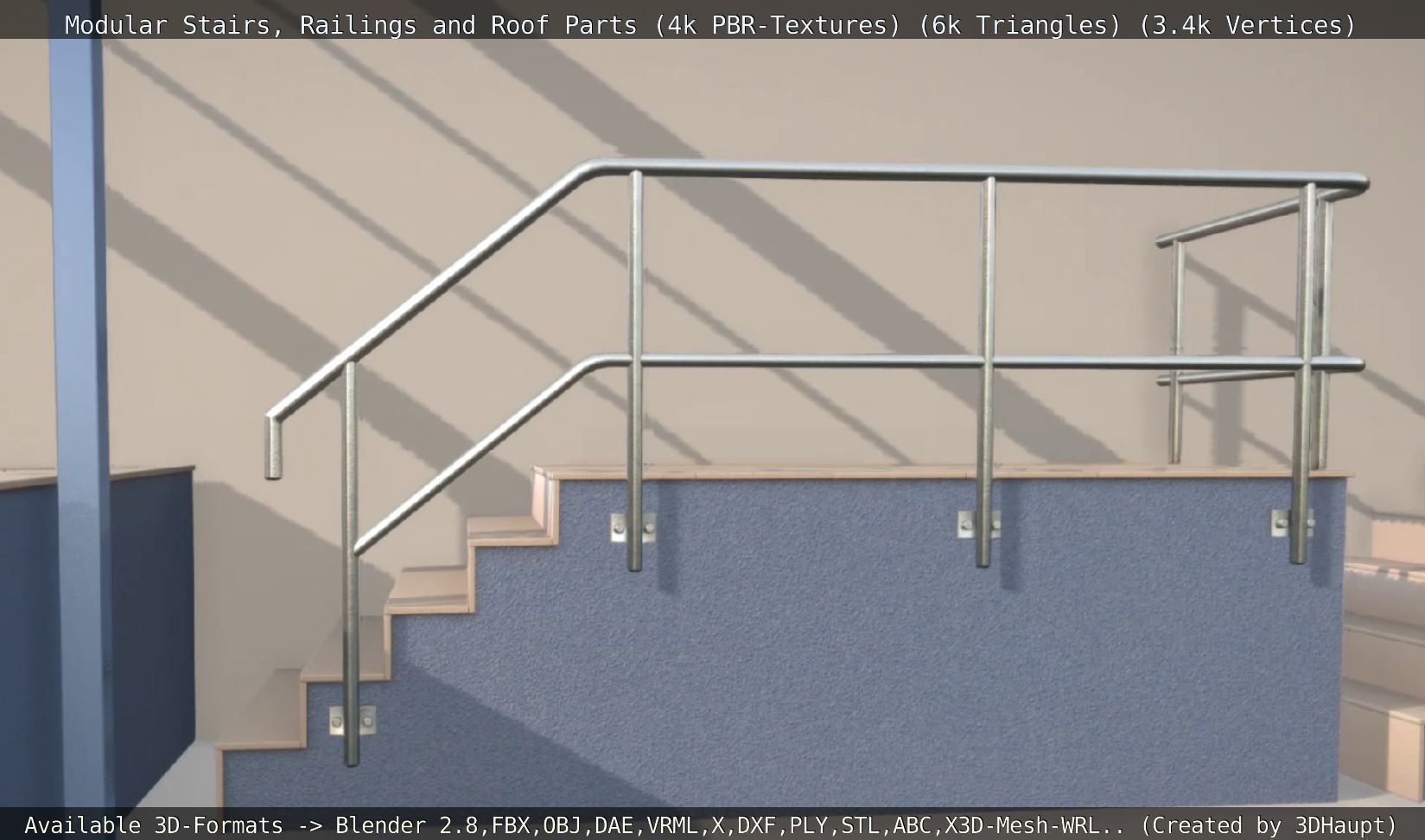 Modular Stairs Railings and Roof Parts Low-poly 3D model_3