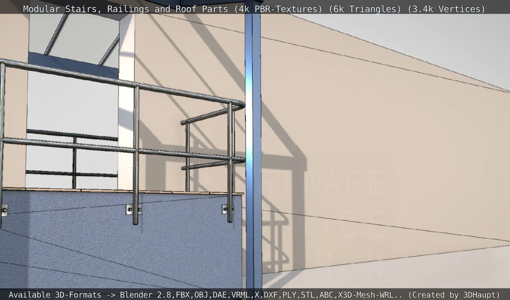 Modular Stairs Railings and Roof Parts Low-poly 3D model_41