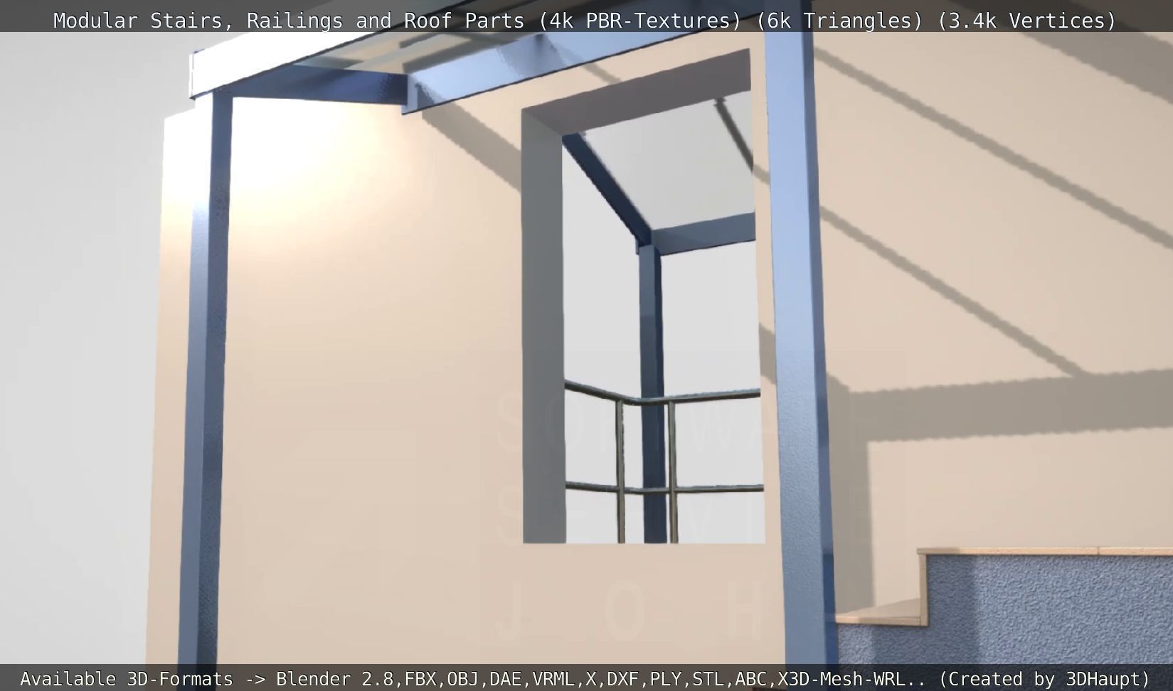 Modular Stairs Railings and Roof Parts Low-poly 3D model_44