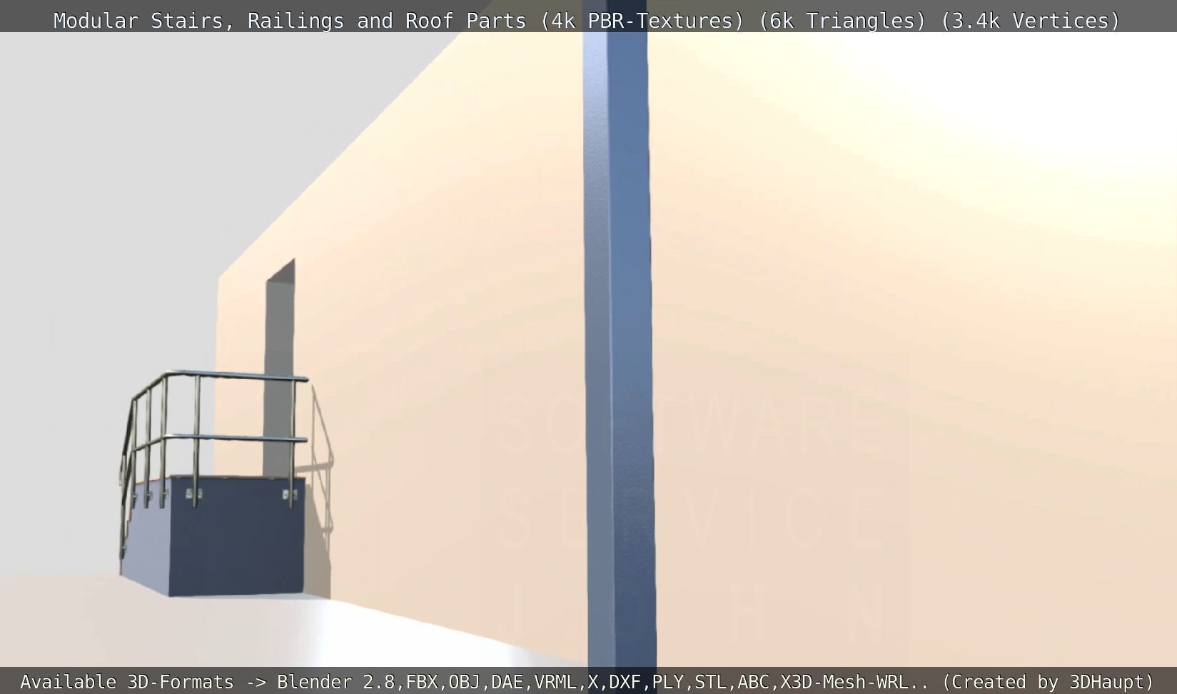 Modular Stairs Railings and Roof Parts Low-poly 3D model_115