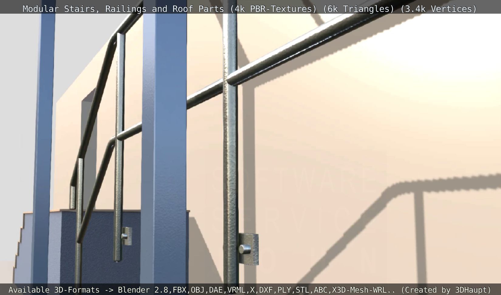 Modular Stairs Railings and Roof Parts Low-poly 3D model_112