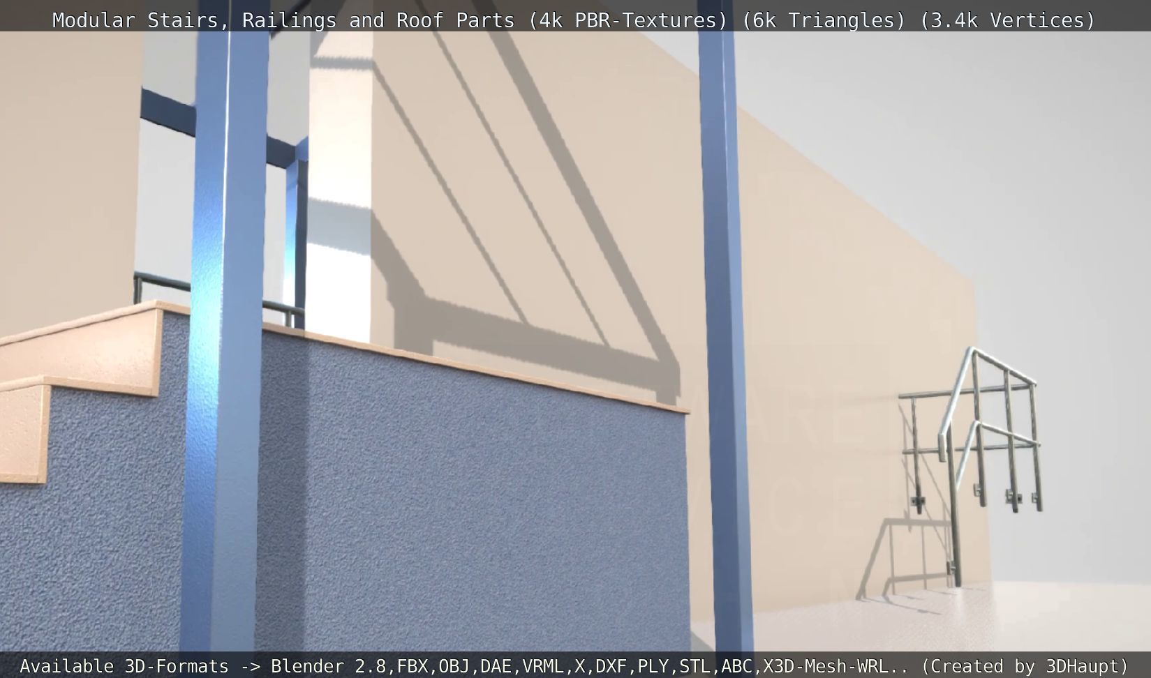Modular Stairs Railings and Roof Parts Low-poly 3D model_42