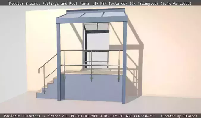 Modular Stairs Railings and Roof Parts Low-poly 3D model