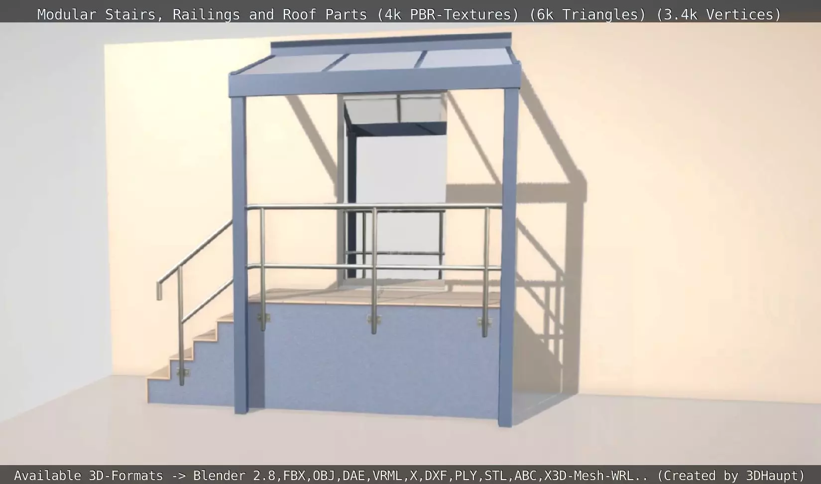 Modular Stairs Railings and Roof Parts Low-poly 3D model_0