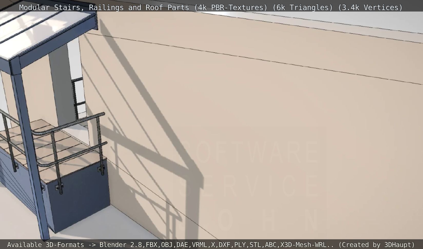 Modular Stairs Railings and Roof Parts Low-poly 3D model_45