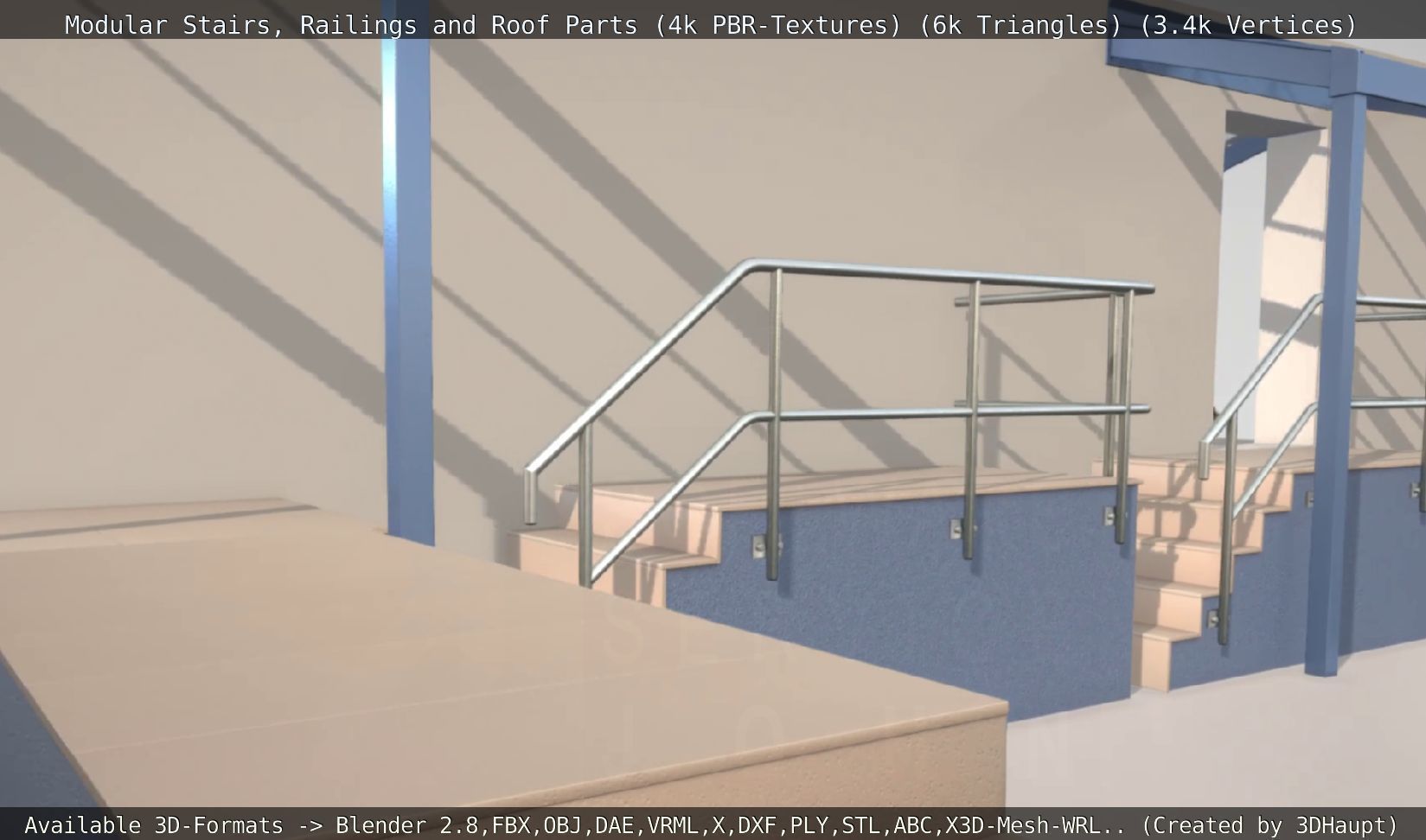 Modular Stairs Railings and Roof Parts Low-poly 3D model_99