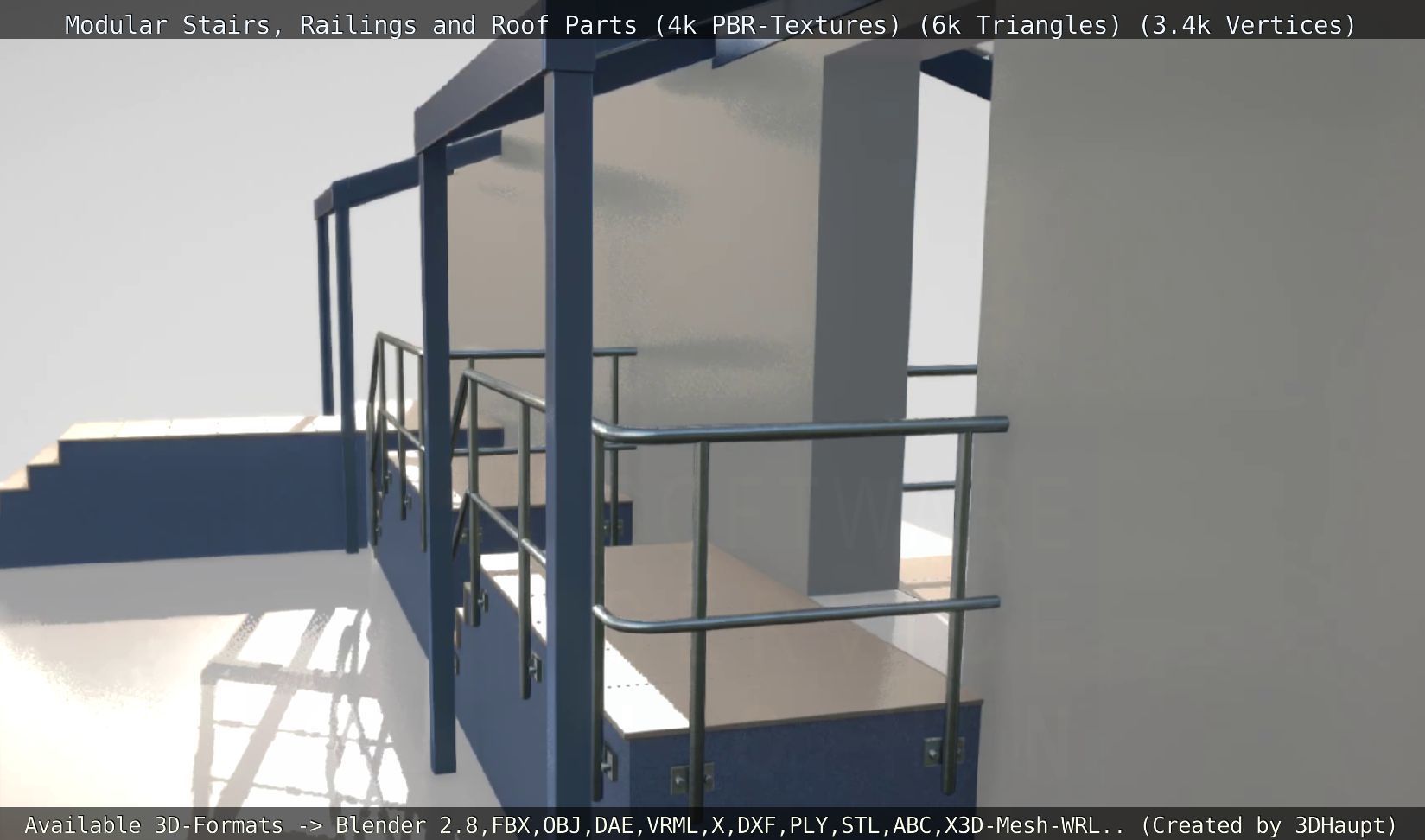 Modular Stairs Railings and Roof Parts Low-poly 3D model_94