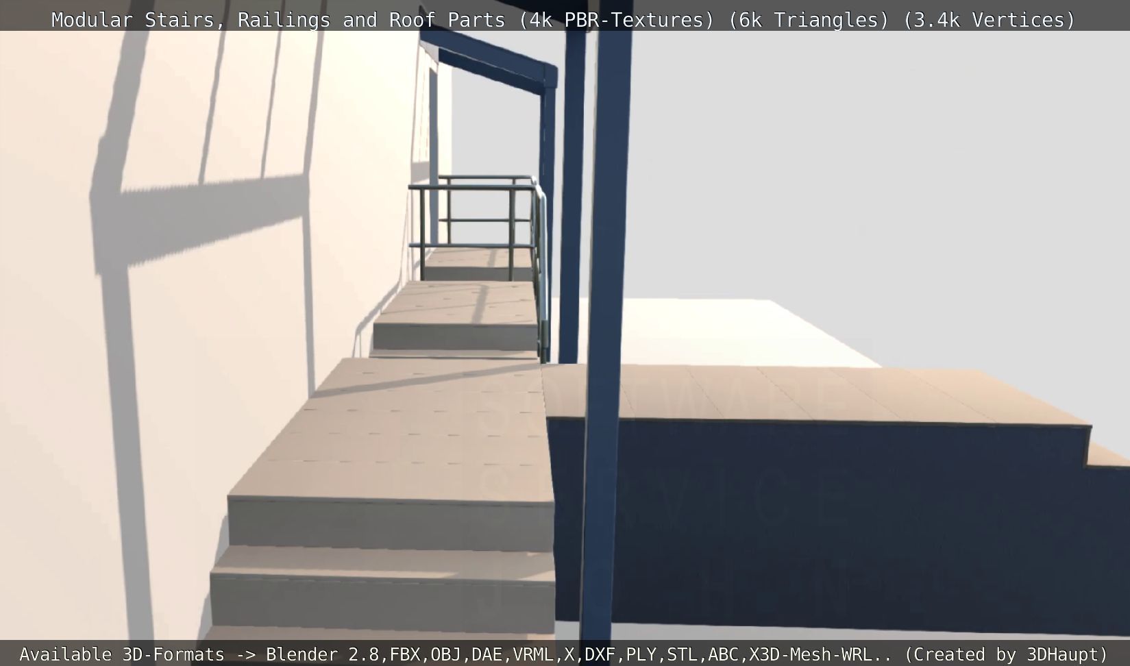 Modular Stairs Railings and Roof Parts Low-poly 3D model_126