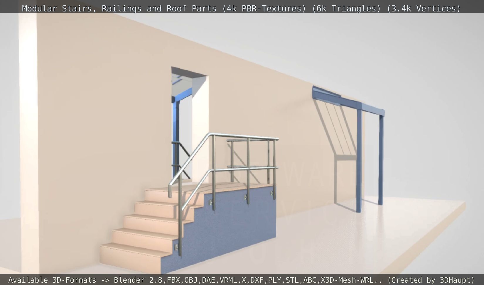 Modular Stairs Railings and Roof Parts Low-poly 3D model_19