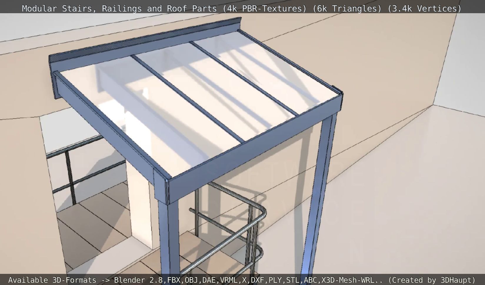 Modular Stairs Railings and Roof Parts Low-poly 3D model_54