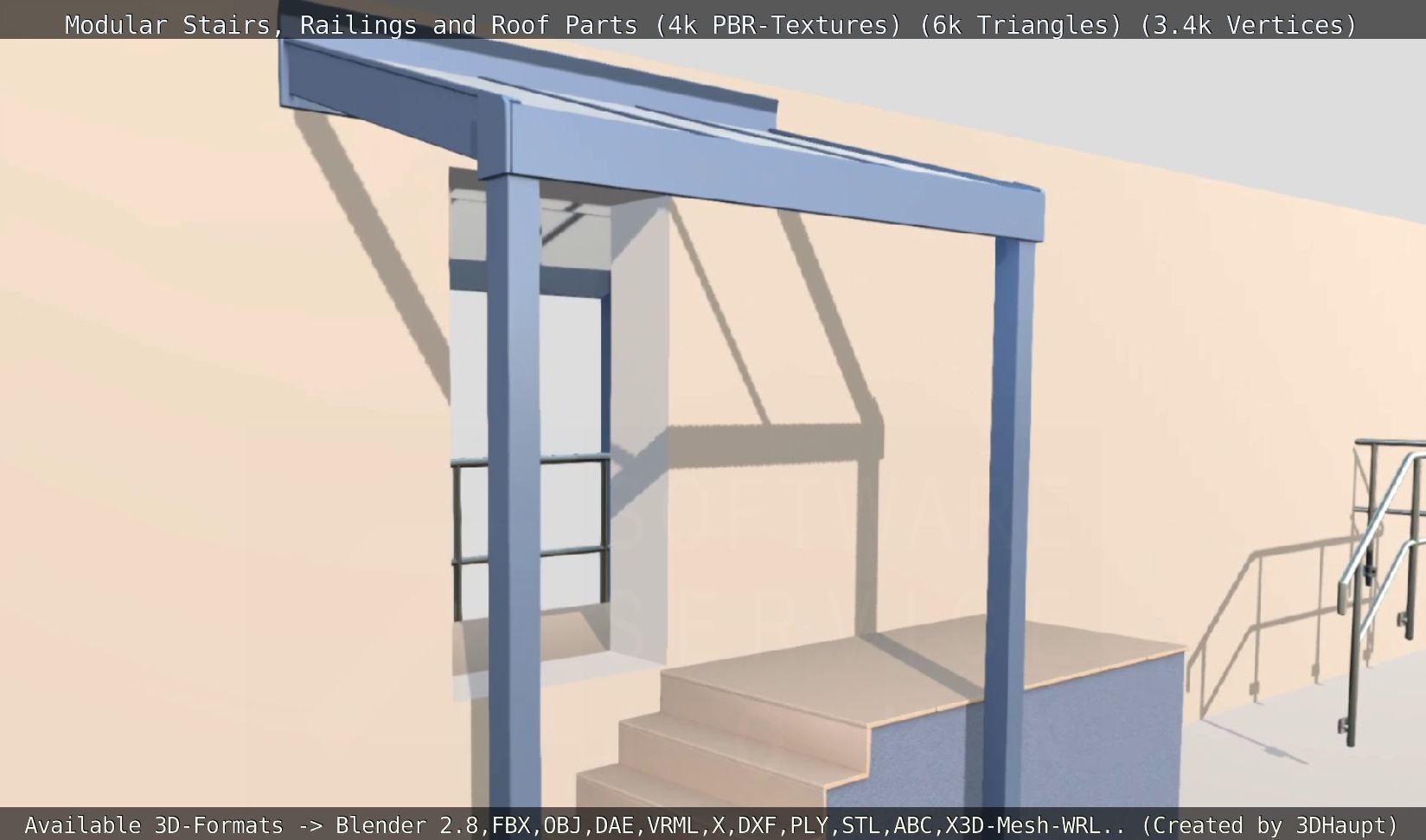 Modular Stairs Railings and Roof Parts Low-poly 3D model_118
