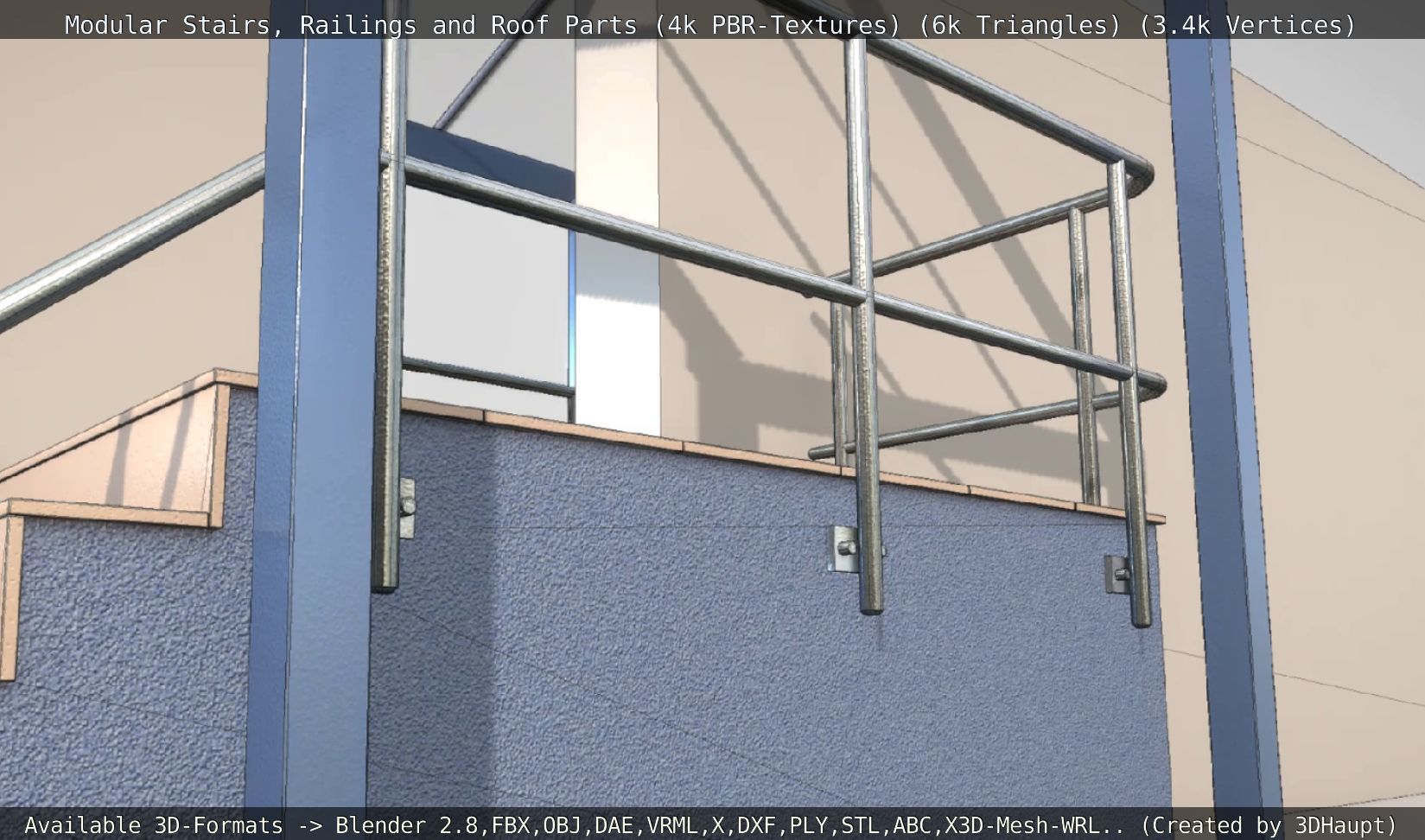 Modular Stairs Railings and Roof Parts Low-poly 3D model_57