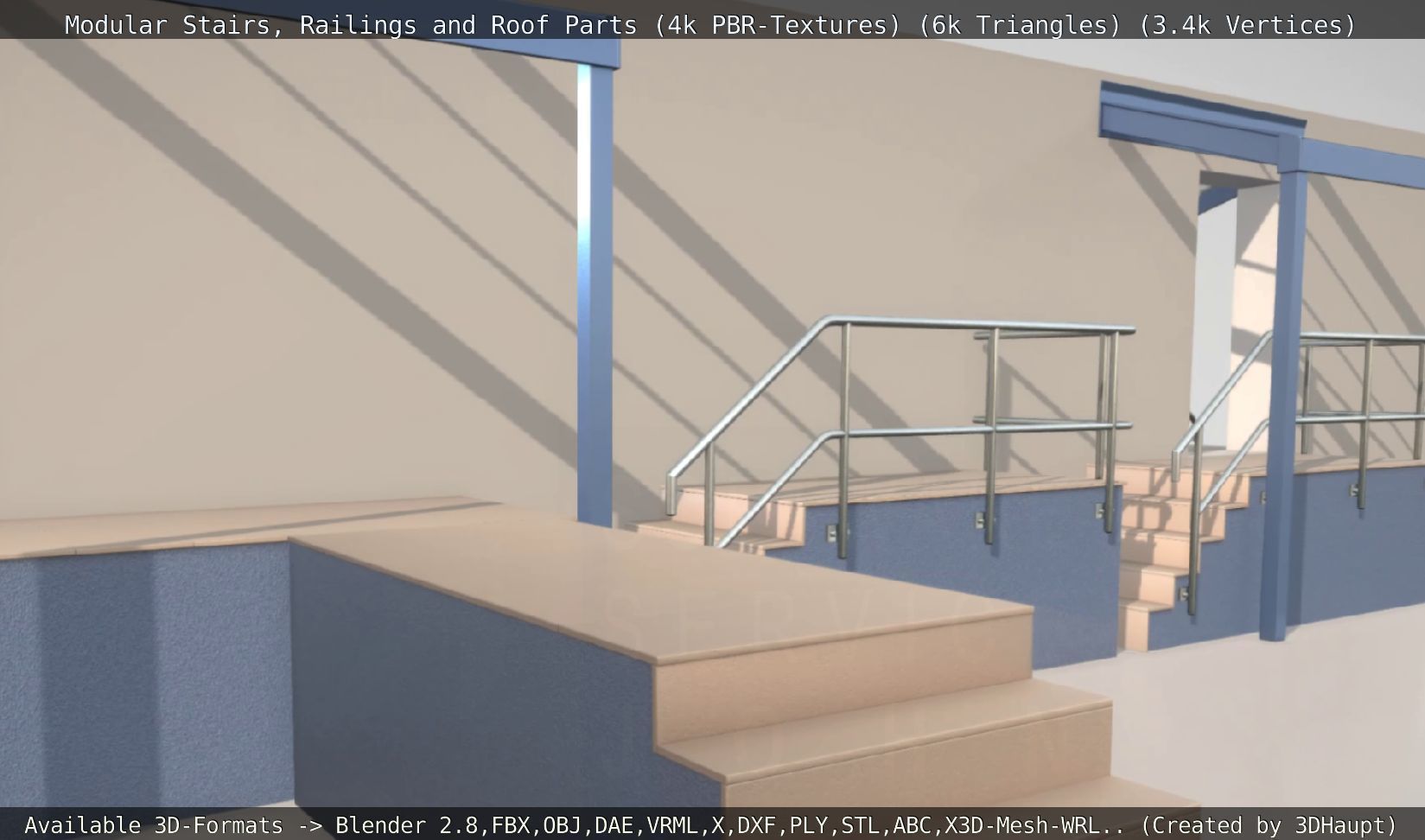 Modular Stairs Railings and Roof Parts Low-poly 3D model_104