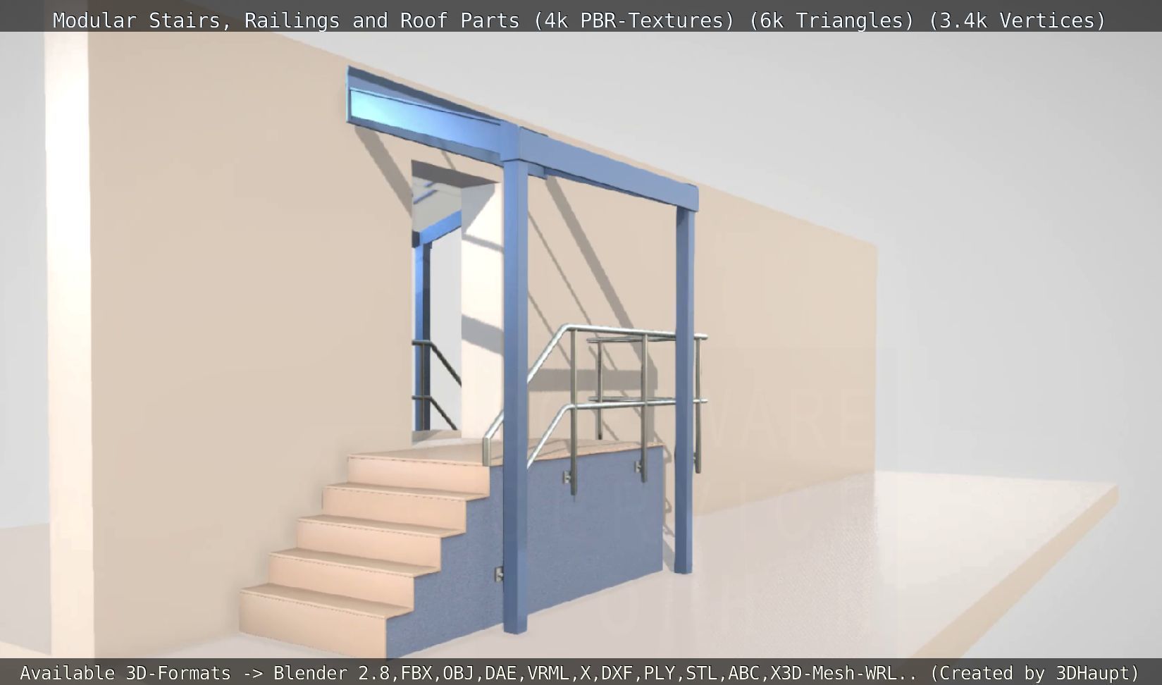 Modular Stairs Railings and Roof Parts Low-poly 3D model_35