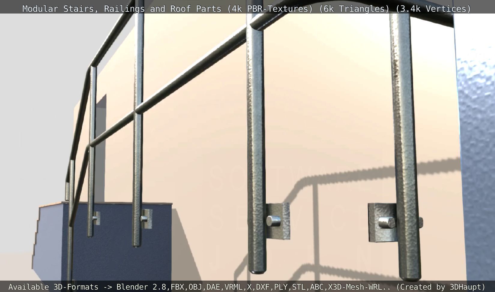 Modular Stairs Railings and Roof Parts Low-poly 3D model_117