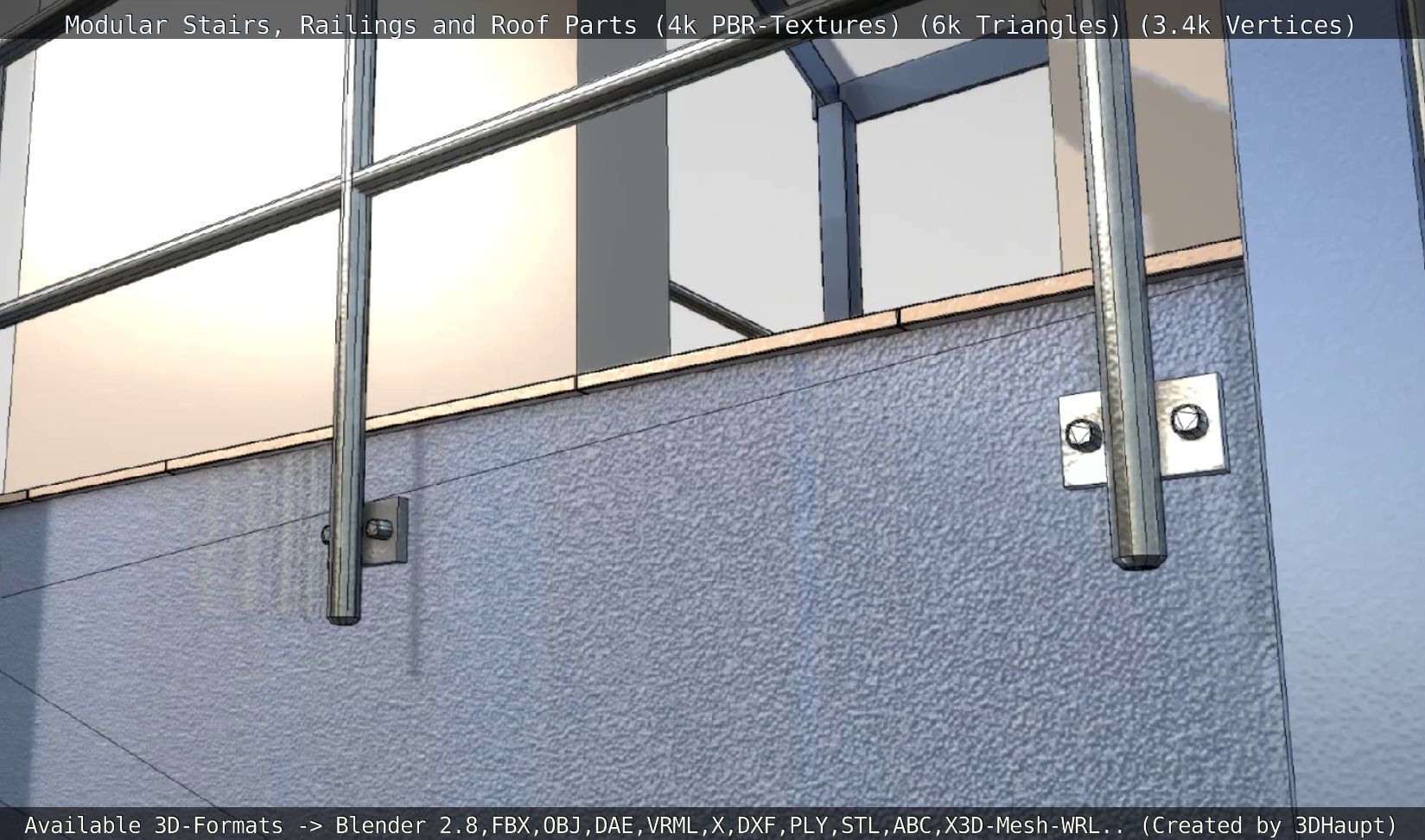 Modular Stairs Railings and Roof Parts Low-poly 3D model_28