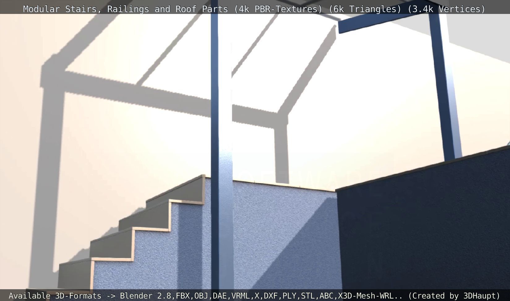 Modular Stairs Railings and Roof Parts Low-poly 3D model_18
