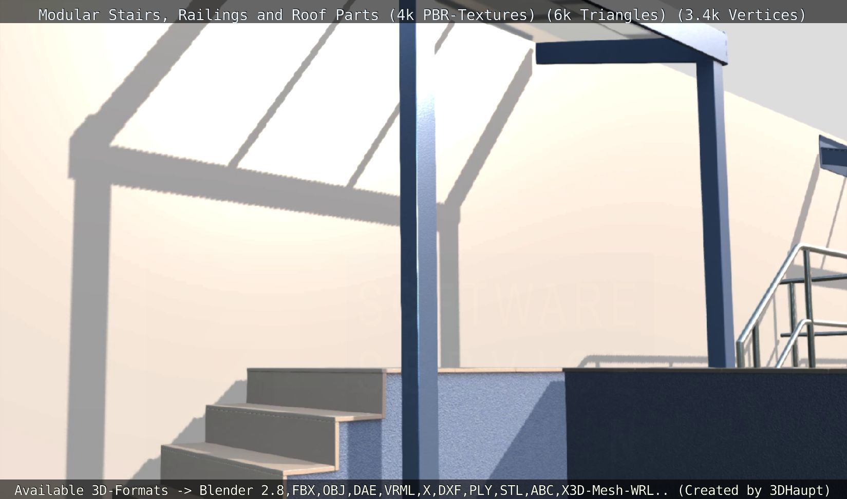 Modular Stairs Railings and Roof Parts Low-poly 3D model_127