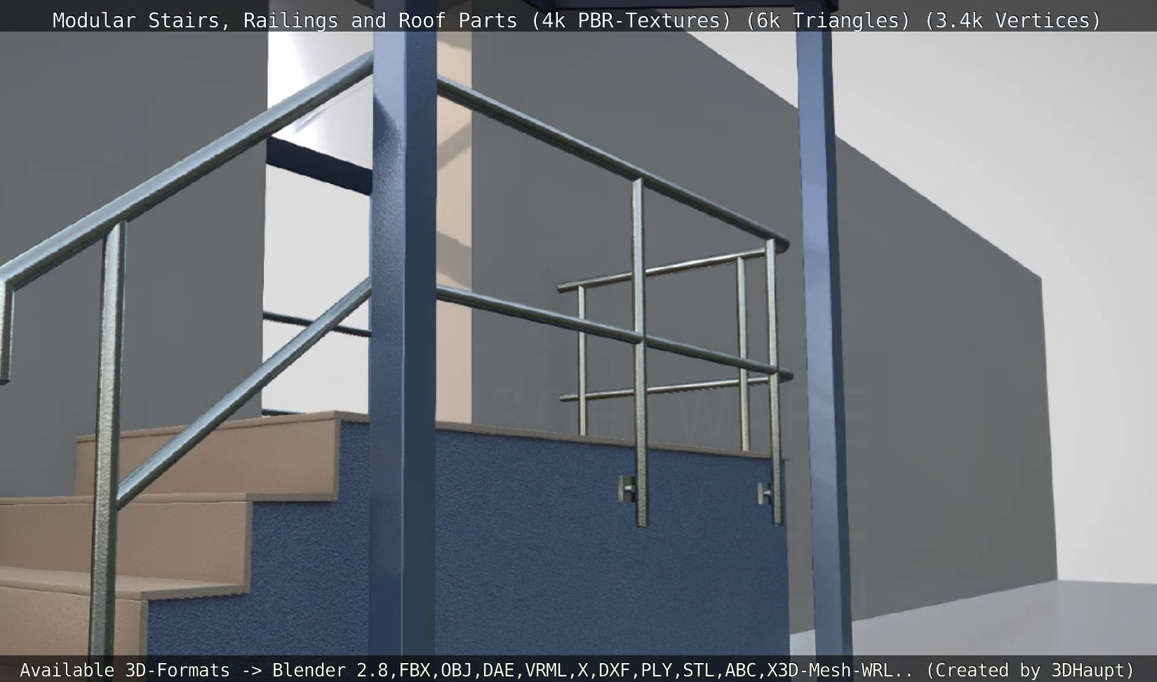 Modular Stairs Railings and Roof Parts Low-poly 3D model_69