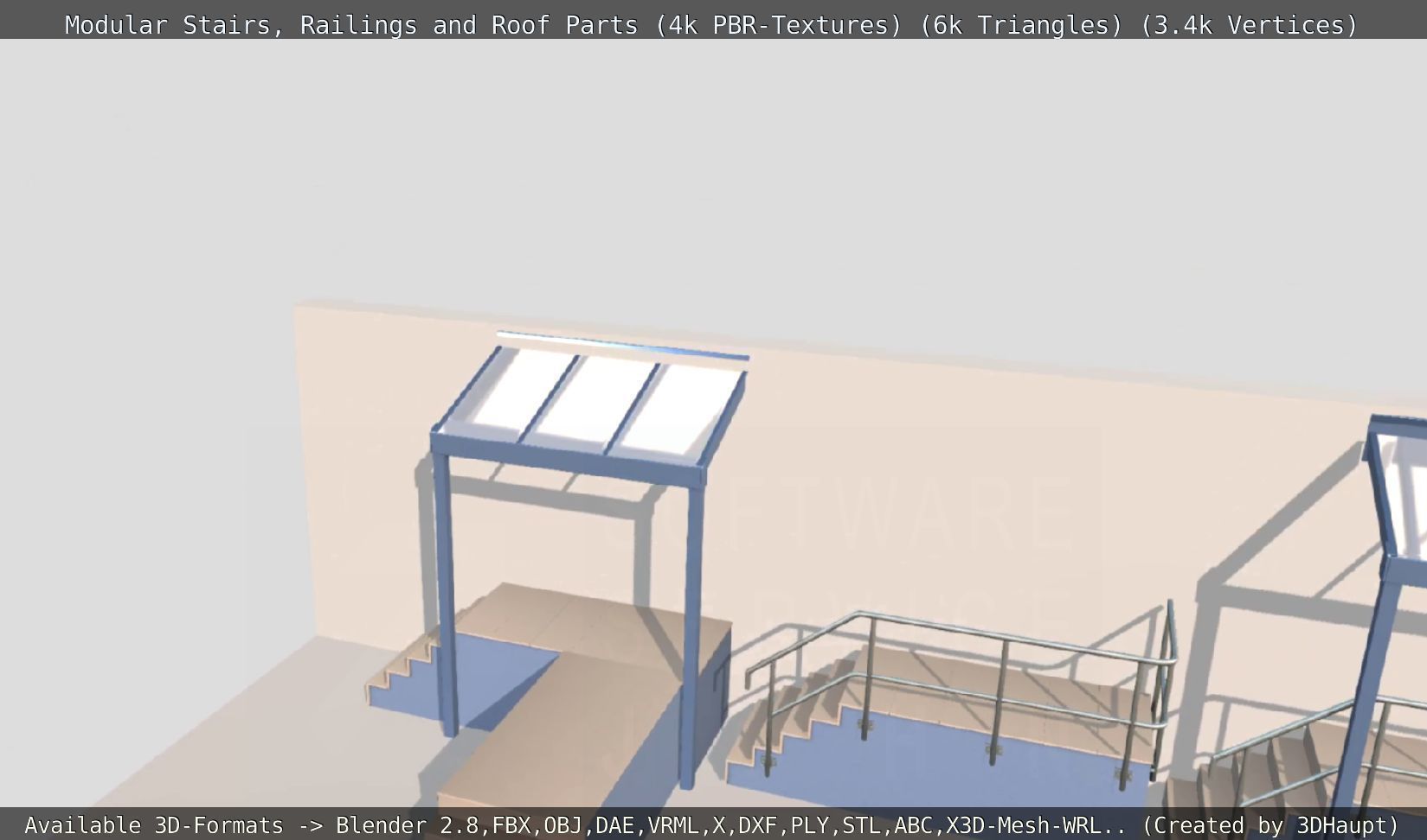 Modular Stairs Railings and Roof Parts Low-poly 3D model_121