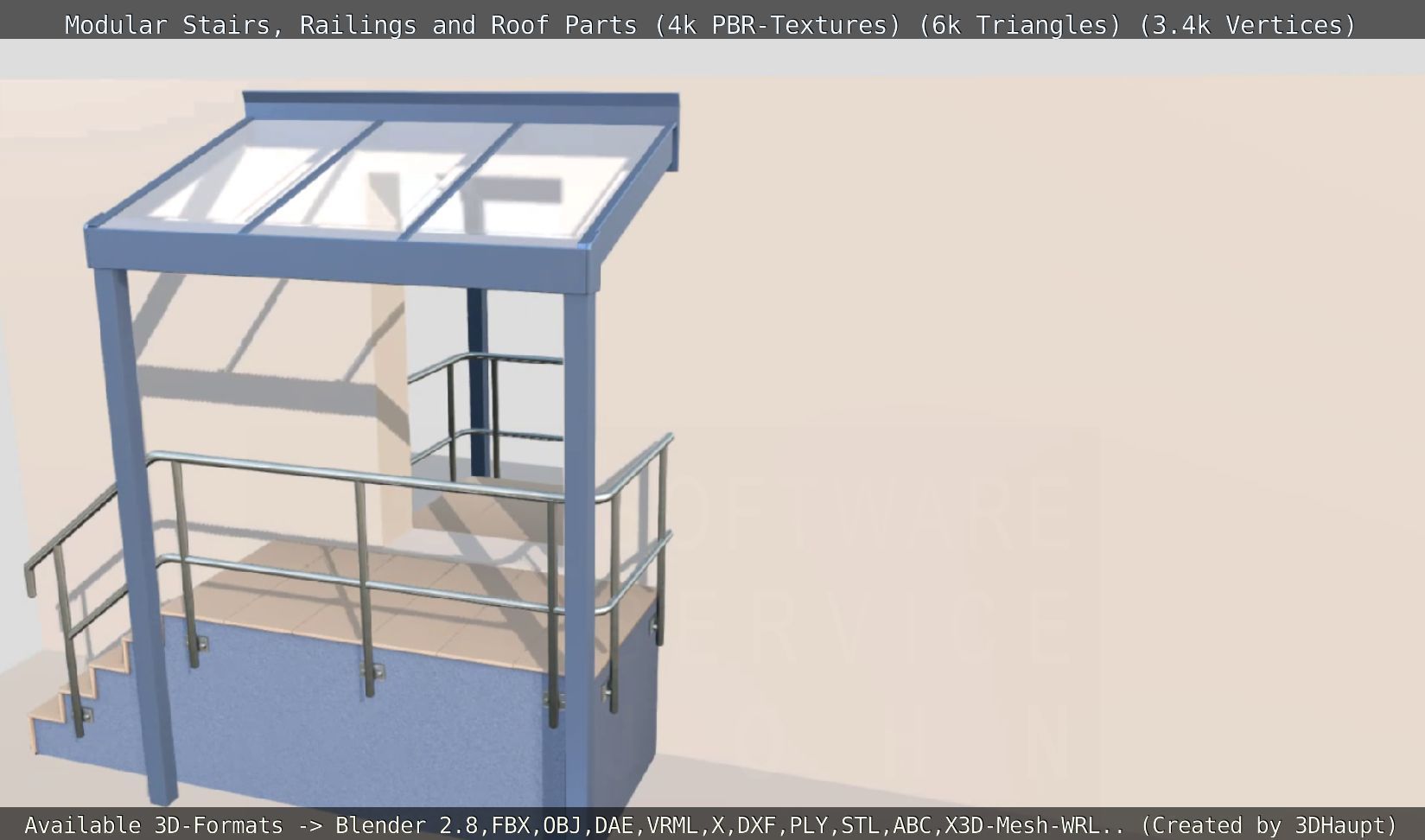 Modular Stairs Railings and Roof Parts Low-poly 3D model_105