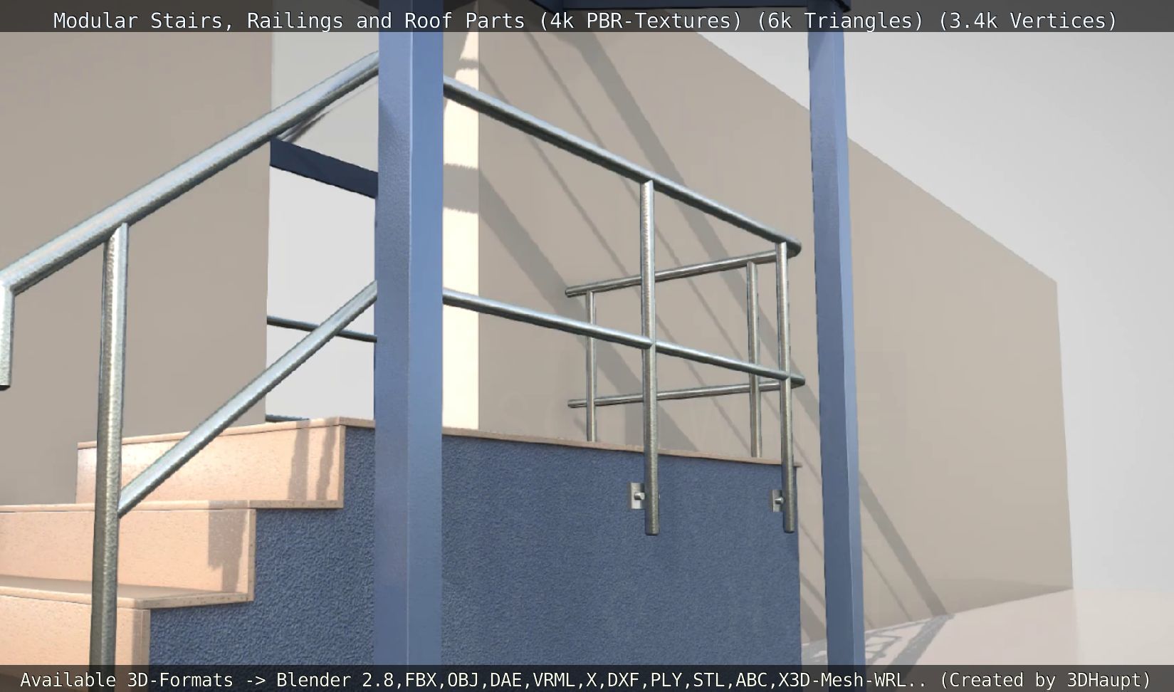 Modular Stairs Railings and Roof Parts Low-poly 3D model_72