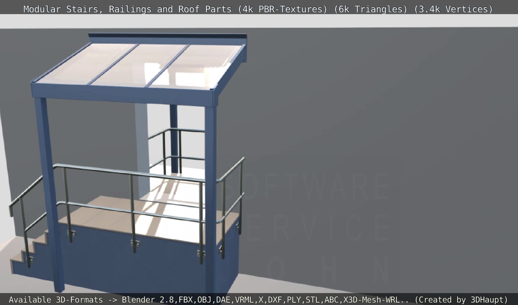 Modular Stairs Railings and Roof Parts Low-poly 3D model_103